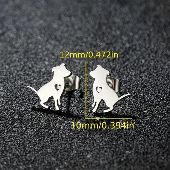 Silver Stainless Steel DOG Puppy Stud Earrings - Picture 3 of 3